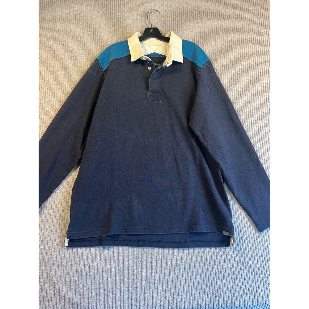 Eddie Bauer Rugby Shirt Mens TXL XL Tall Blue Colorblock Outdoor Long Sleeve